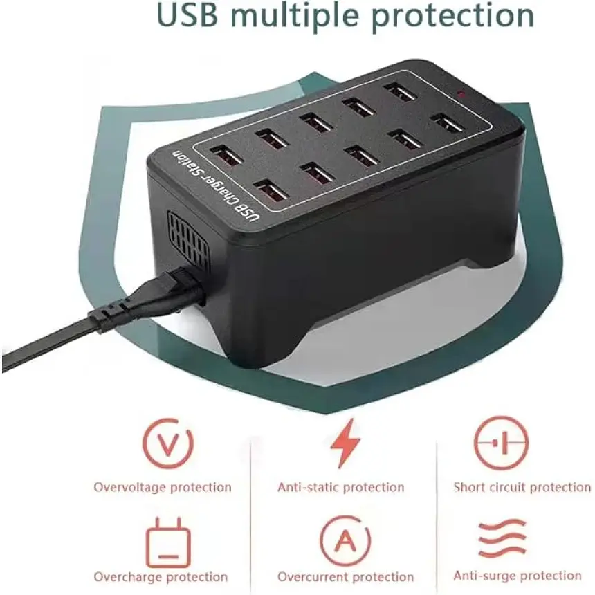 Зарядная станция ILEPO многопортовая на 10 USB портов 50 Вт / сетевое мультизарядное устройство (19011) - фото 9