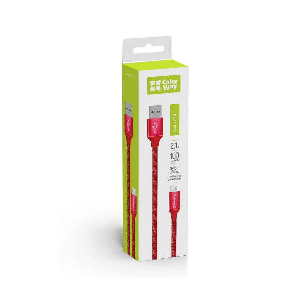 Дата кабель USB 2.0 AM to Micro 5P 1.0m 2.1А red ColorWay (CW-CBUM002-RD) - фото 2