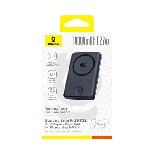 Зовнішнє зарядне пристрій BaseWatch EnerFill FT11 Magnetic Power Bank для iWatch+Phone 10 000 mAh 27W Чорний P1008210G123-00 - фото 2