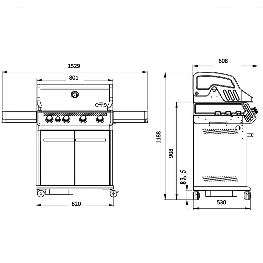 Газовый гриль Santos S-401 с боковой горелкой, нержавеющая сталь (900266) - фото 11