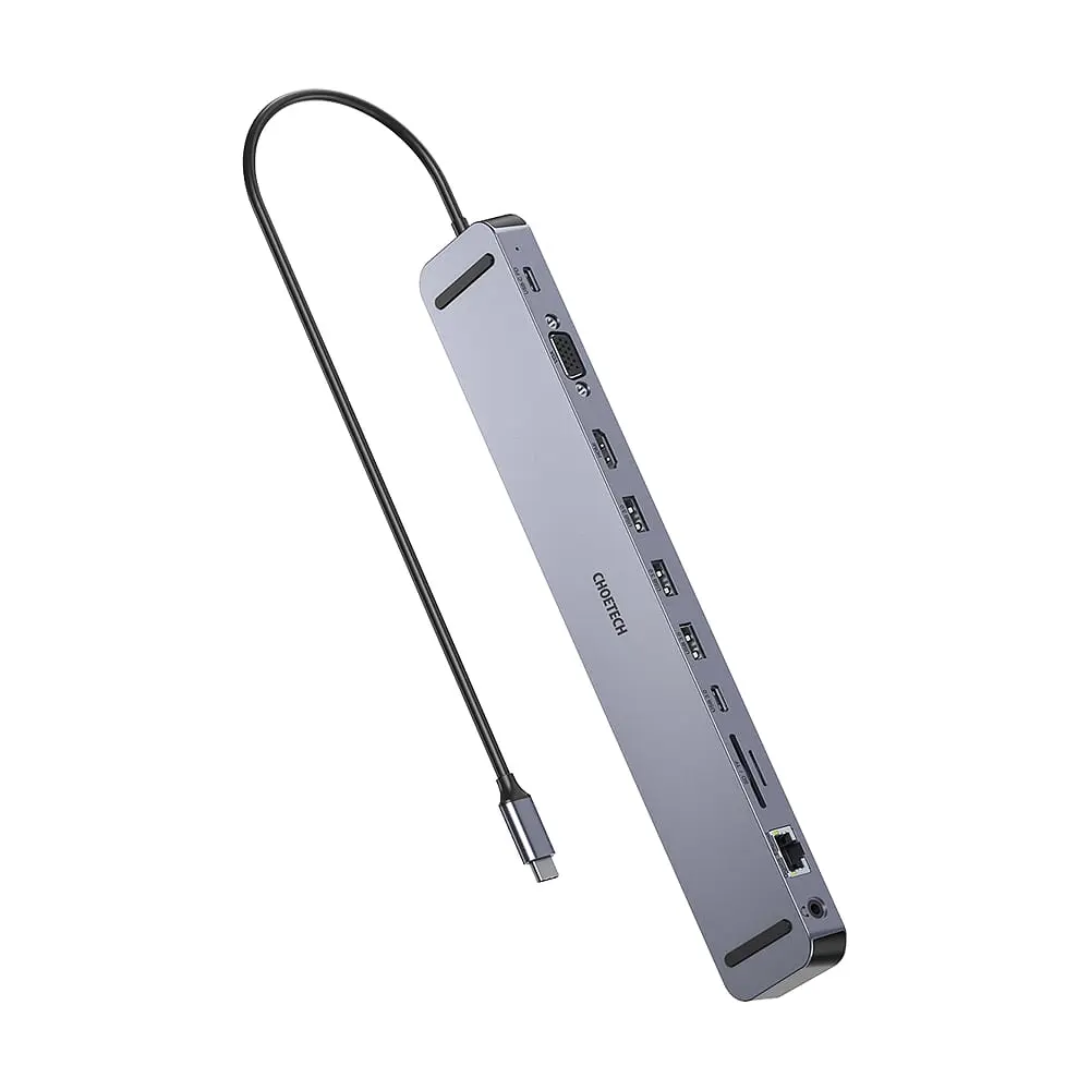 USB-C хаб 11-в-1 Choetech M20 HDMI 4K\30Hz, VGA, 3 USB-A 3.0, USB-C 3.0, RJ45, USB-C PD, SD-card, TF-card, 3.5mm audio (43-00154) - фото 2