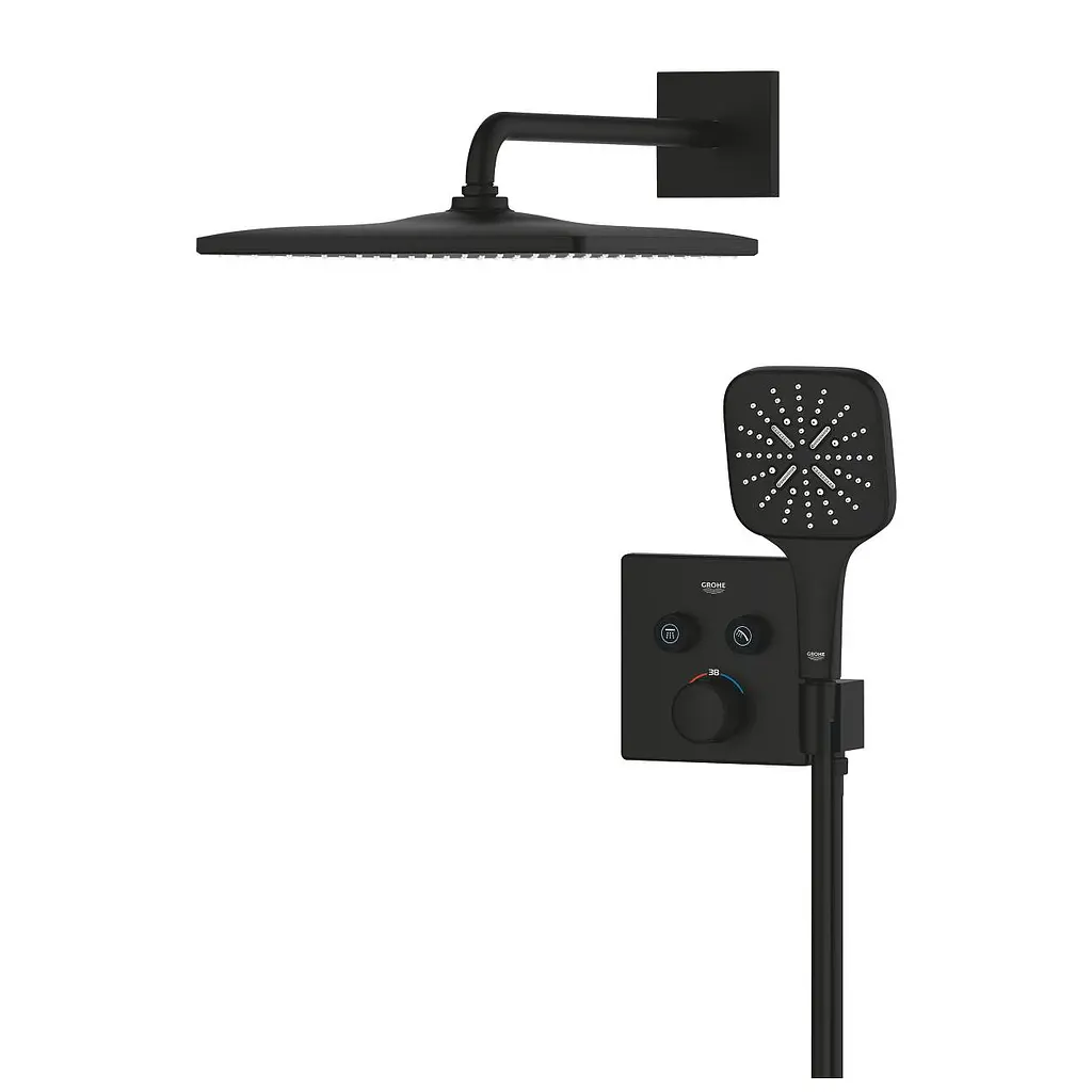Душова система прихованого монтажу Grohe Grohtherm Smartcontrol з Rainshower 310 Mono Cube 34865KF0, Чорний матовий - фото 3