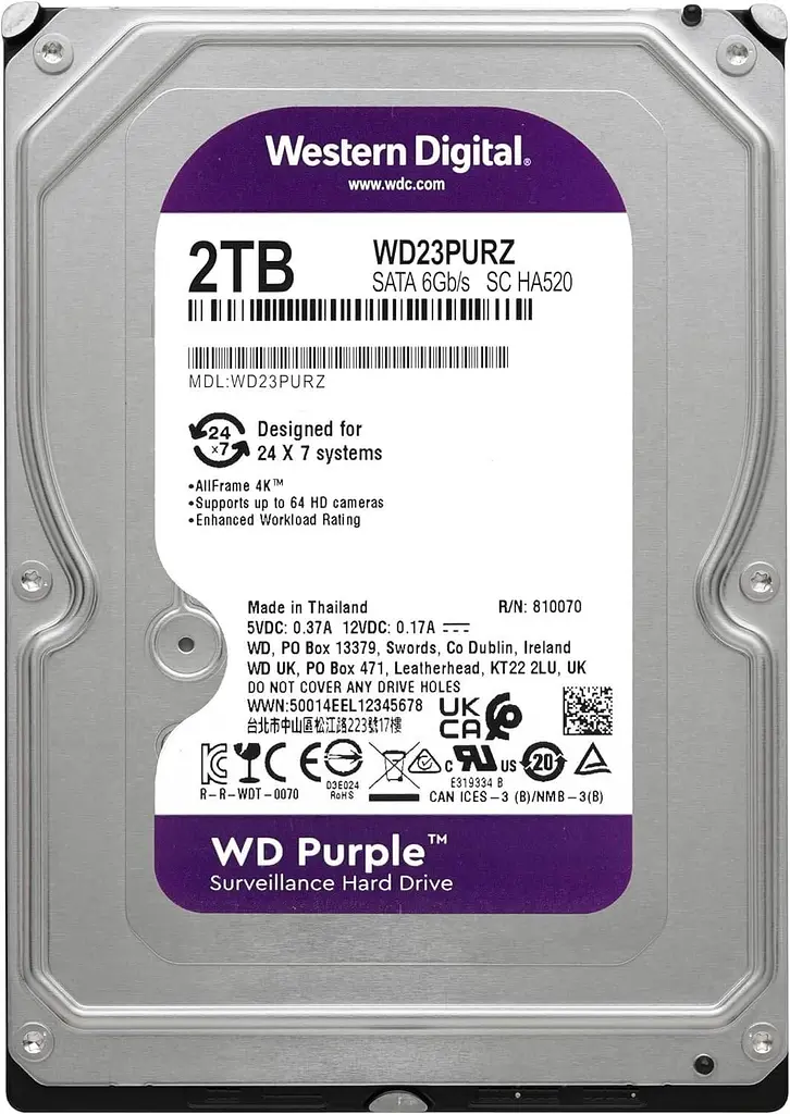 Жесткий диск Western Digital 3.5 SATA 2.0TB Purple 5400rpm 64MB (WD23PURZ) - фото 2