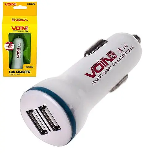 Автомобільний зарядний пристрій VOIN C-2023W 2USB (12 / 24V - 5V 2,1A)