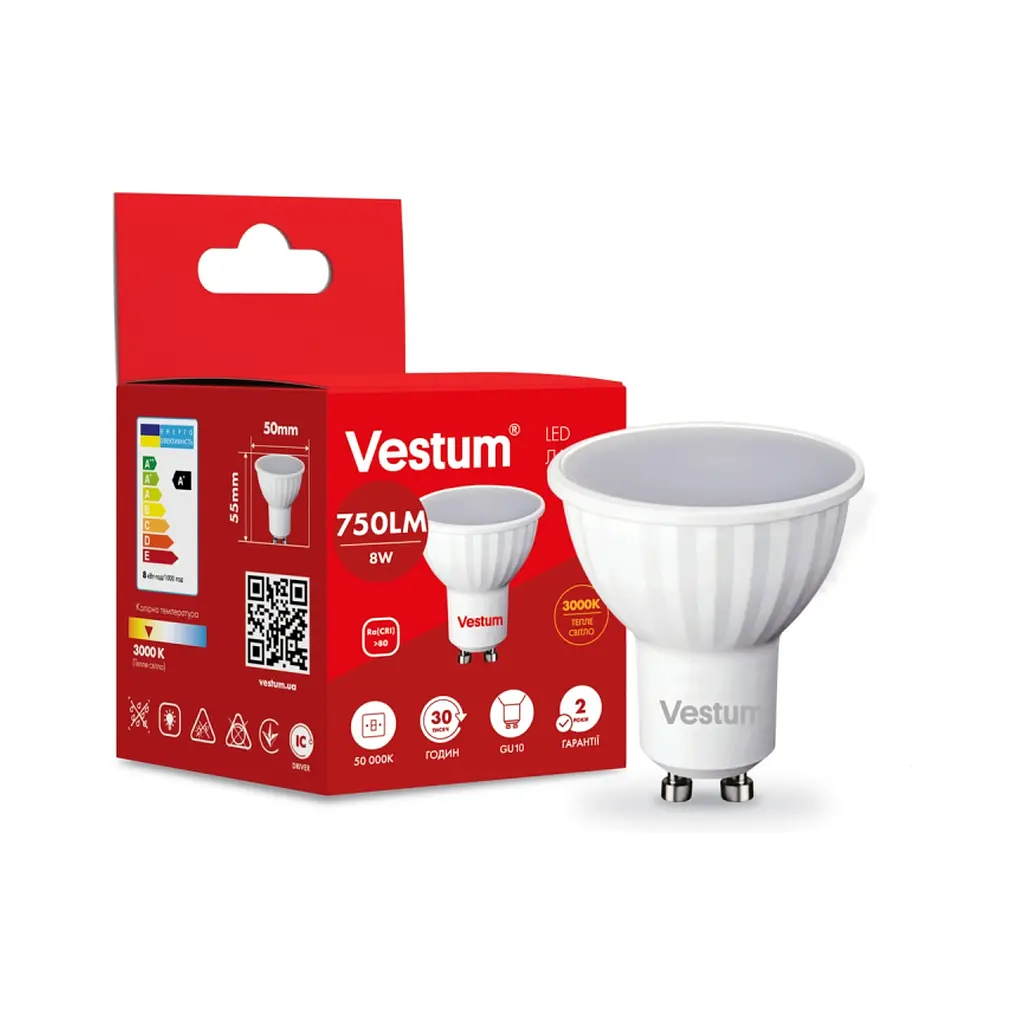 Лампочка Vestum MR16 8W 3000K 220V GU10 (1-VS-1507) - фото 2