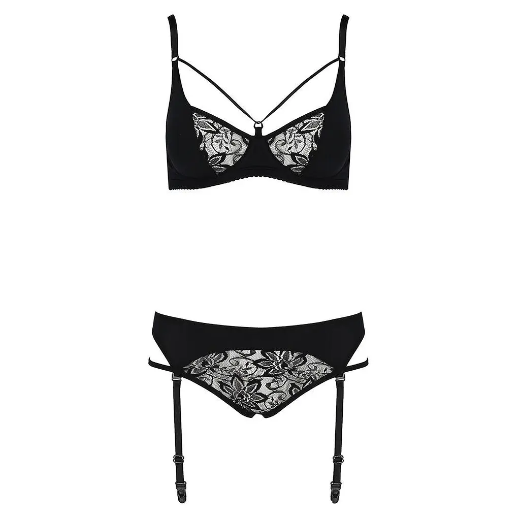 Комплект белья Passion PAULINE Set black: стрэпы: лиф L/XL - фото 5