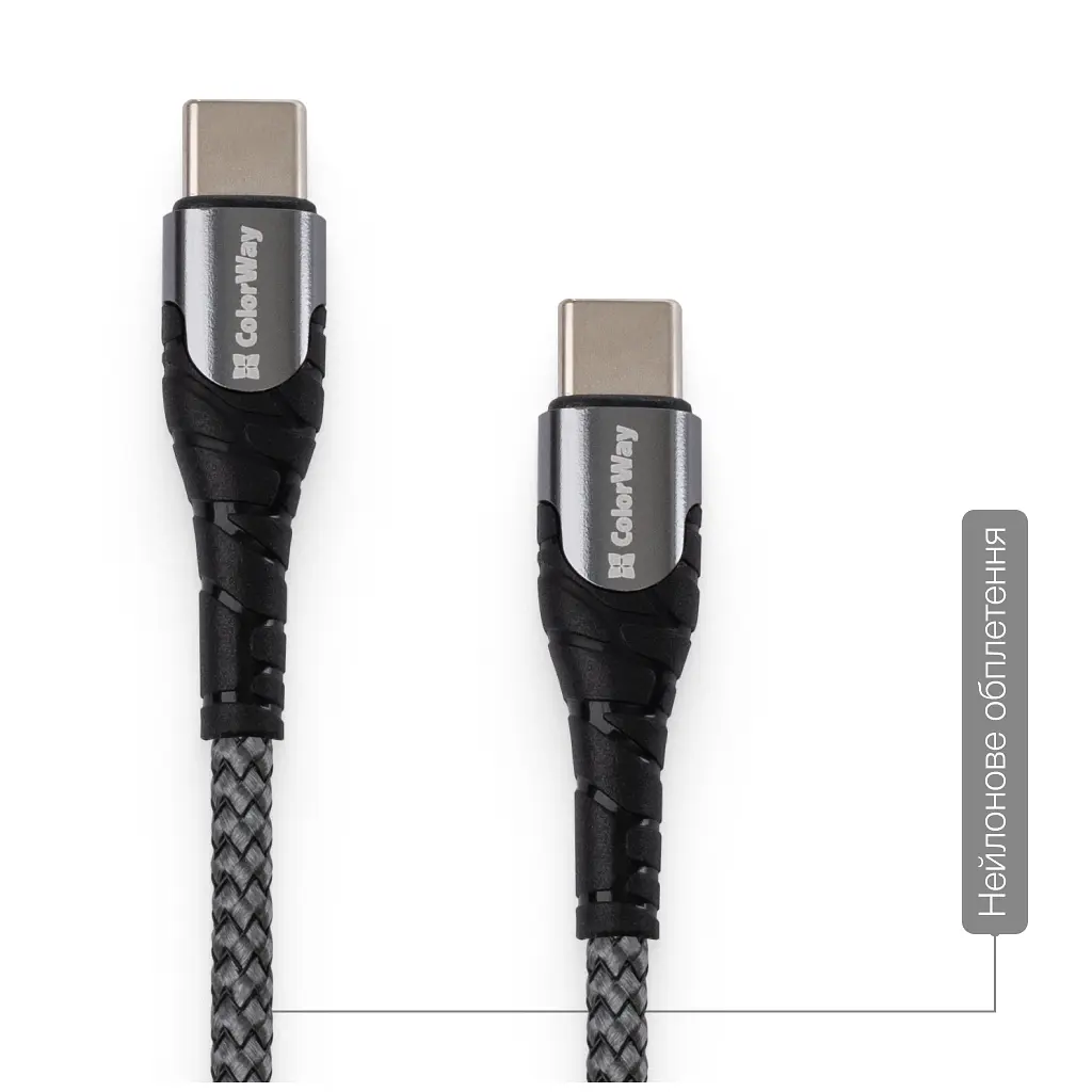 Дата кабель USB-C to USB-C 1.0m PD Fast Charging 65W 3А grey ColorWay (CW-CBPDCC040-GR) - фото 9