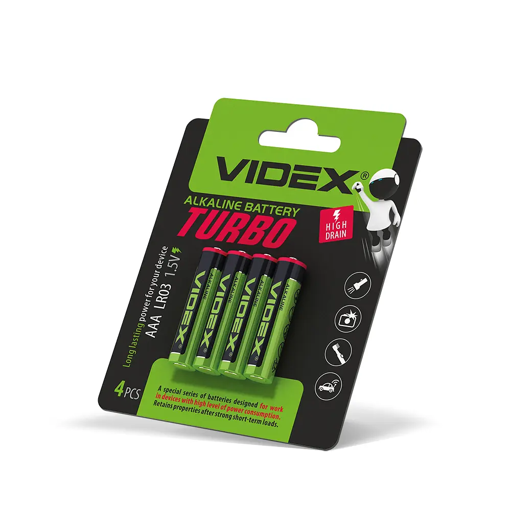Батарейка лужна Videx LR03/AAA Turbo 4шт BLISTER VIDEX (27021-000) - фото 2