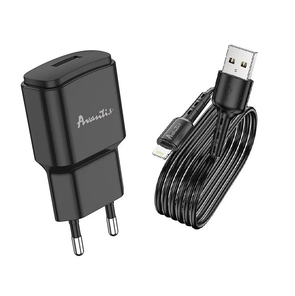 Мережевий зарядний пристрій Avantis A480 Orion (1USB/2.1A) + USB кабель Lightning- чорний - фото 3