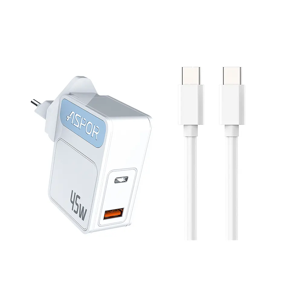 Мережевий зарядний пристрій Aspor A839 45W PD QC (UCB C+A) 2в1 Type-C + Type-C- білий