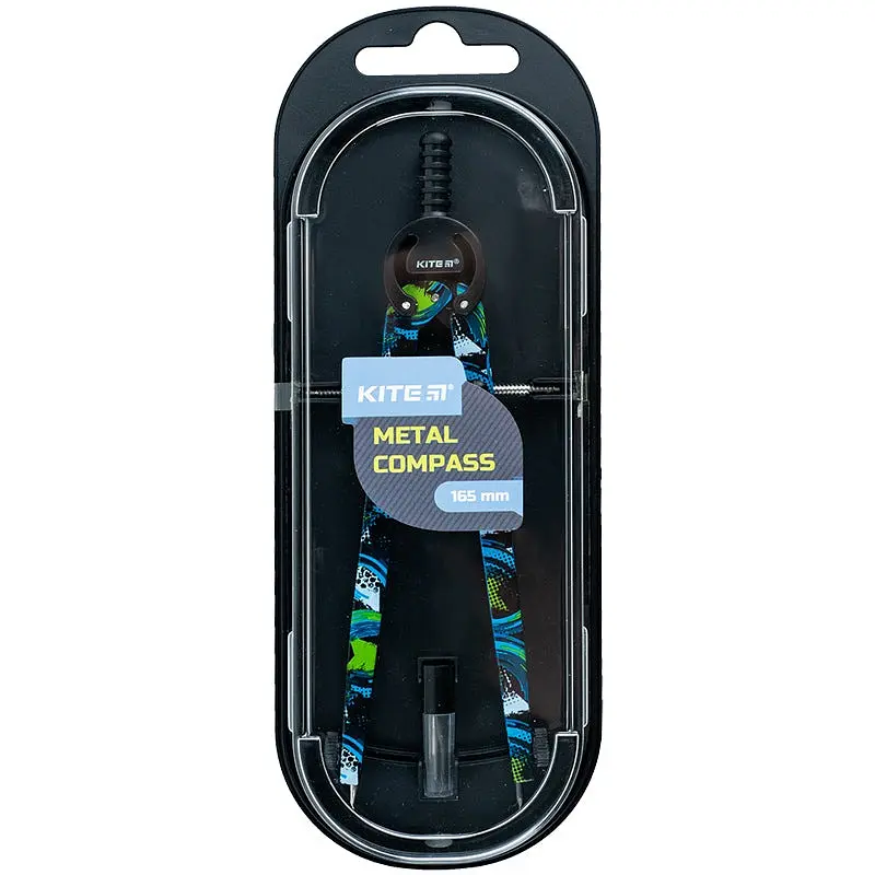 Циркуль металлический Kite с грифелем в футляре 16.5 см с сине-зеленым принтом (K24-415-2) - фото 2