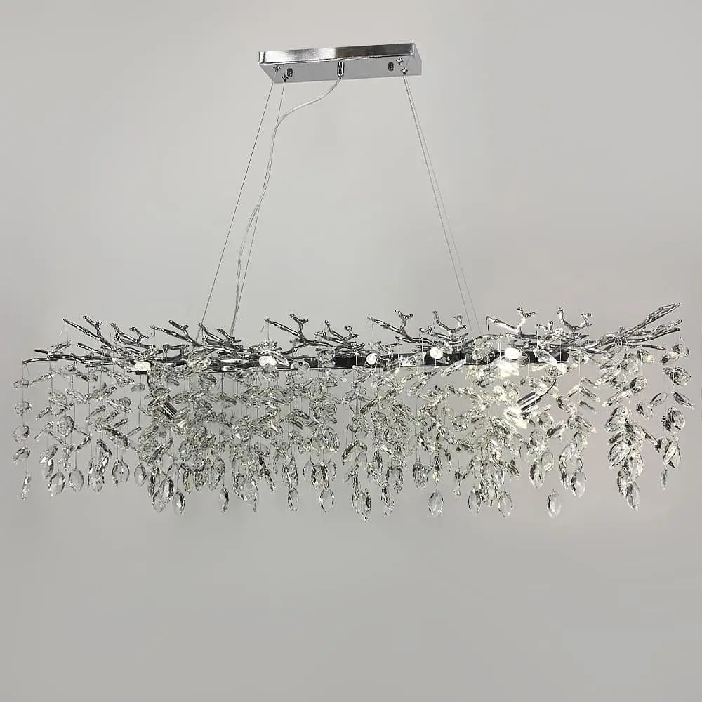 Удлиненная серебряная люстра DIAMINA с хрустальными камнями в корпусе 120 см | Ст. 33007-L1200*400 CH | Line F - фото 2
