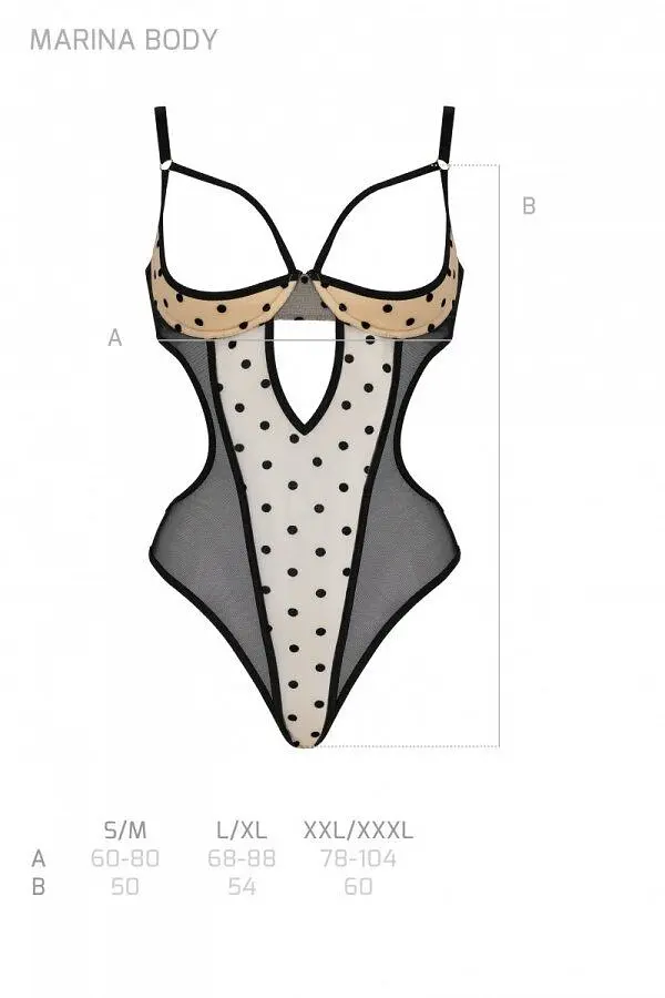 Еротичне боді Passion MARINA BODY, S/M, beige, з відкритими чашками - фото 5