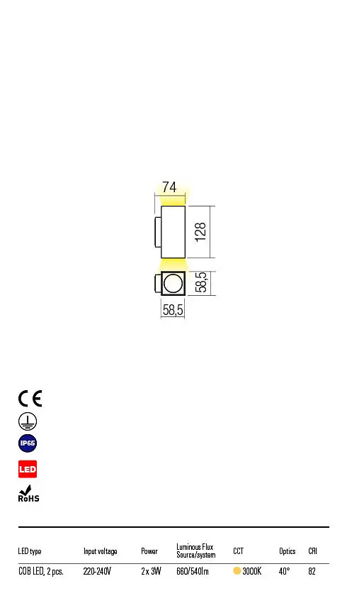 Бра вуличне QUAD AP LED COB 2X3W IP65 DB 3000K (Sq)(5.1.2) Redo 90089 - фото 3