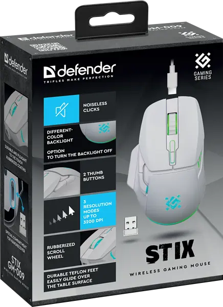 Миша Defender Stix GM-009 White (52009) - фото 7
