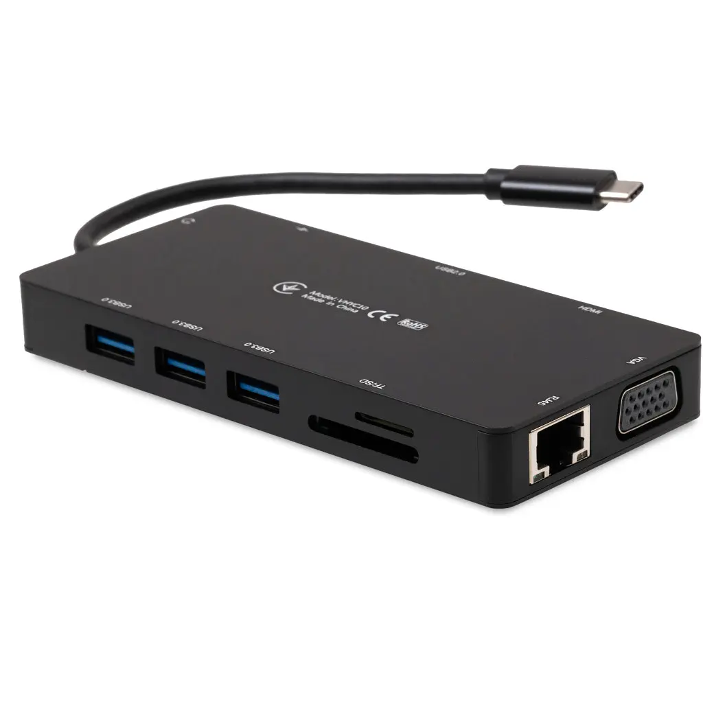 Концентратор Vinga USB-C 3.1 to VGA+HDMI+RJ45+3xUSB3.0+USB2.0+SD/TF+PD100W+Audio (VHYC10) - фото 3