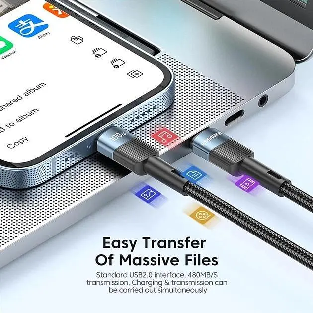 Кабель Essager Star 100W USB Charging Cable Type C to Type C 1 м Blue (EXCTT1-XC03) - фото 5