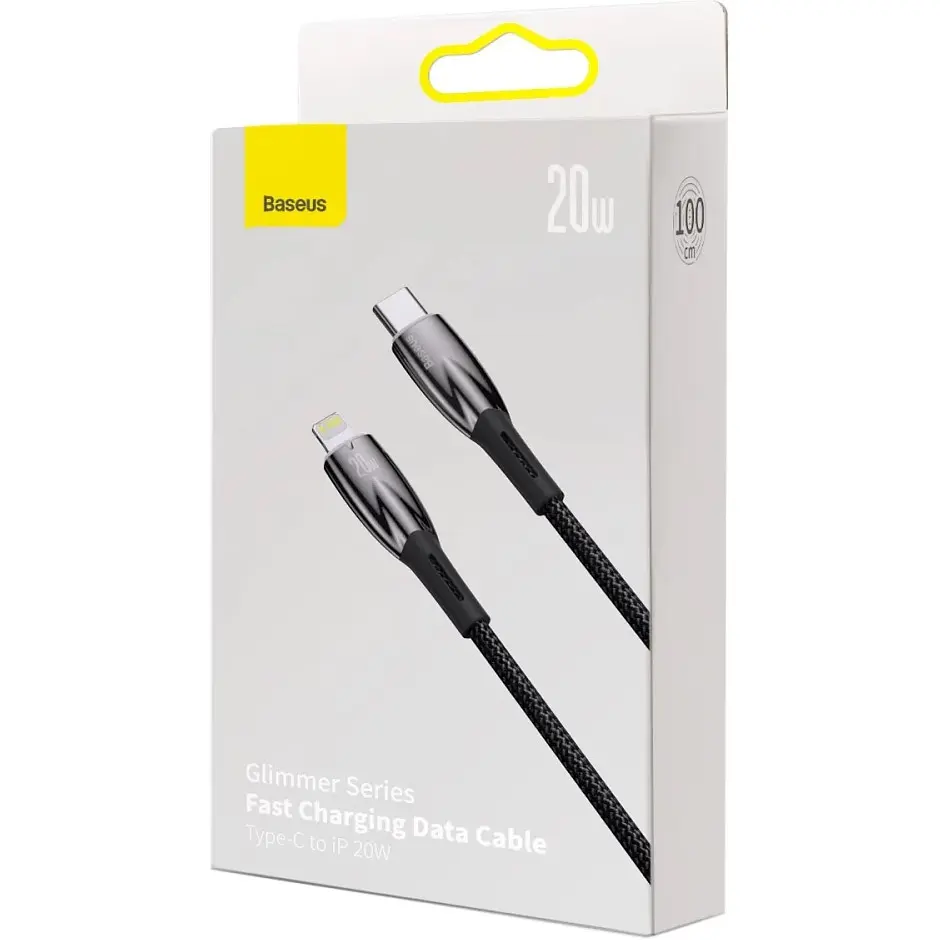 Кабель Baseus Glimmer Series Fast Charging USB-C to Lightning 20w 1m Black (CADH000001) [113822] - фото 10