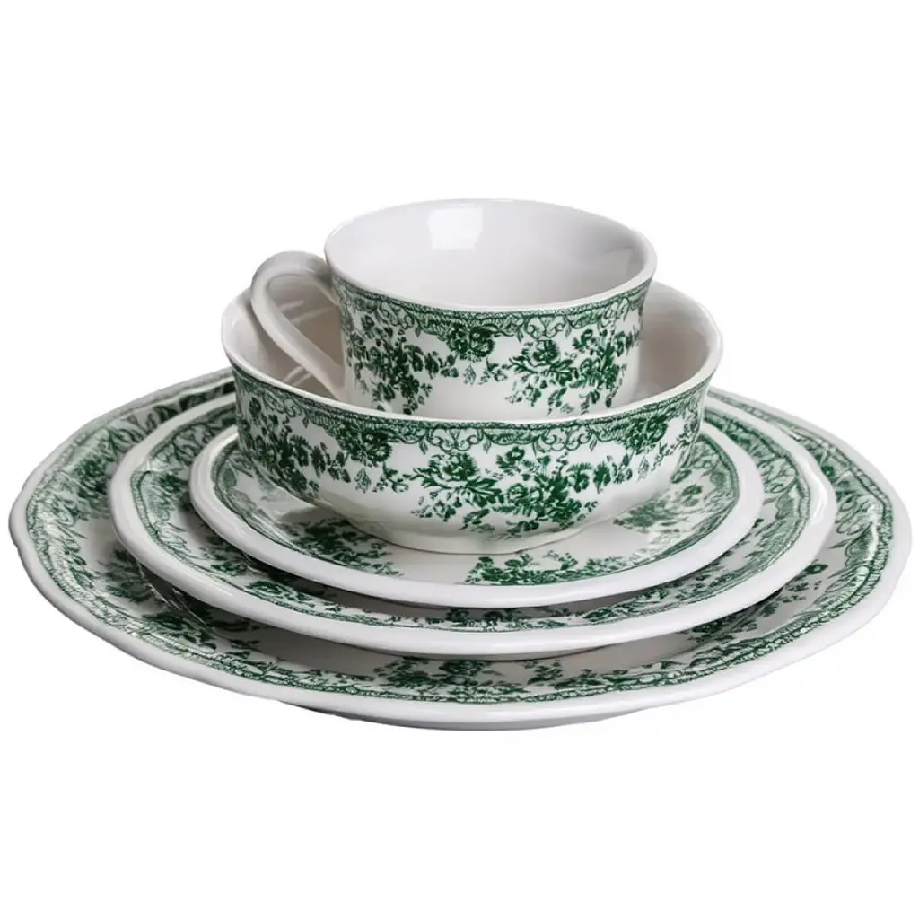 Столовий набір посуду Yiwu Vintage Elegant, 32 предмети на 6 персон, фарфоровий, зелений - фото 2