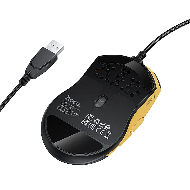 Маніпулятор миша HOCO GM51 Sky luminous gaming wired mouse black＆yellow - фото 4