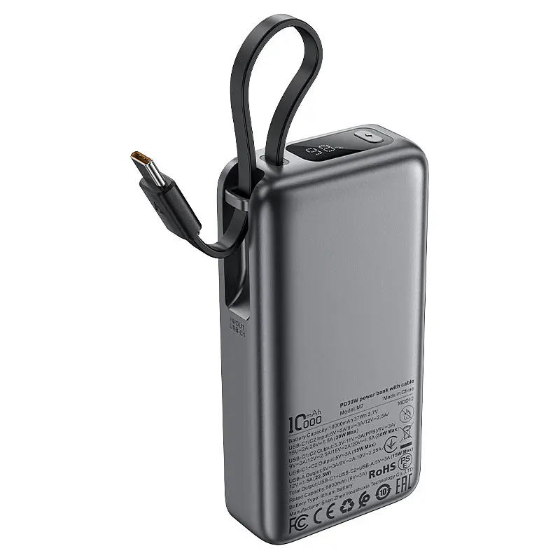Зовнішній акумулятор Acefast M7 PD30W power bank with cable 10000mAh, Black (6974316283379) - фото 4