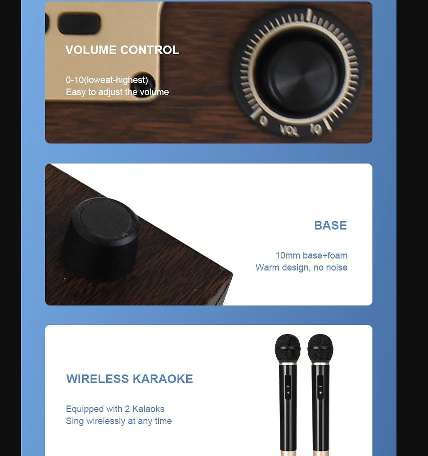 Портативная колонка ретро для караоке Kisonli G102 Bluetooth 1800mAh 16Вт, 2 микрофона, Brown - фото 7