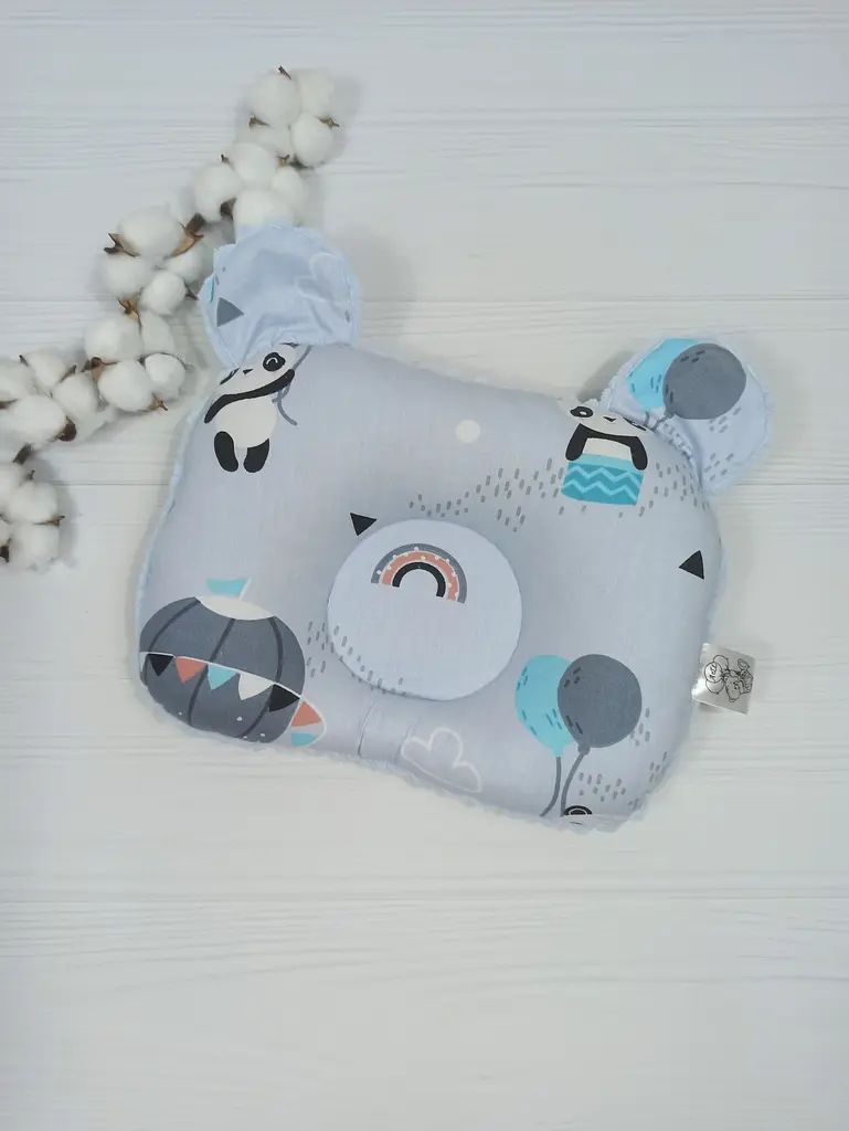 Дитяча ортопедична подушка 24×32 для новонароджених a.l.babybox Панда на кульках Блакитний