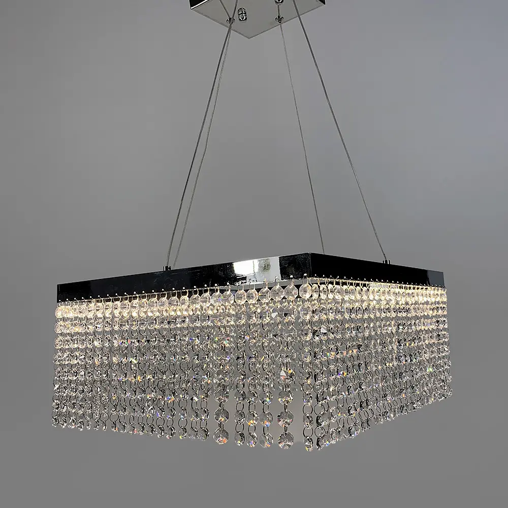 Невероятная хрустальная квадратная люстра с серебряной обводкой h35 Line.F Диаметр 30см - фото 5