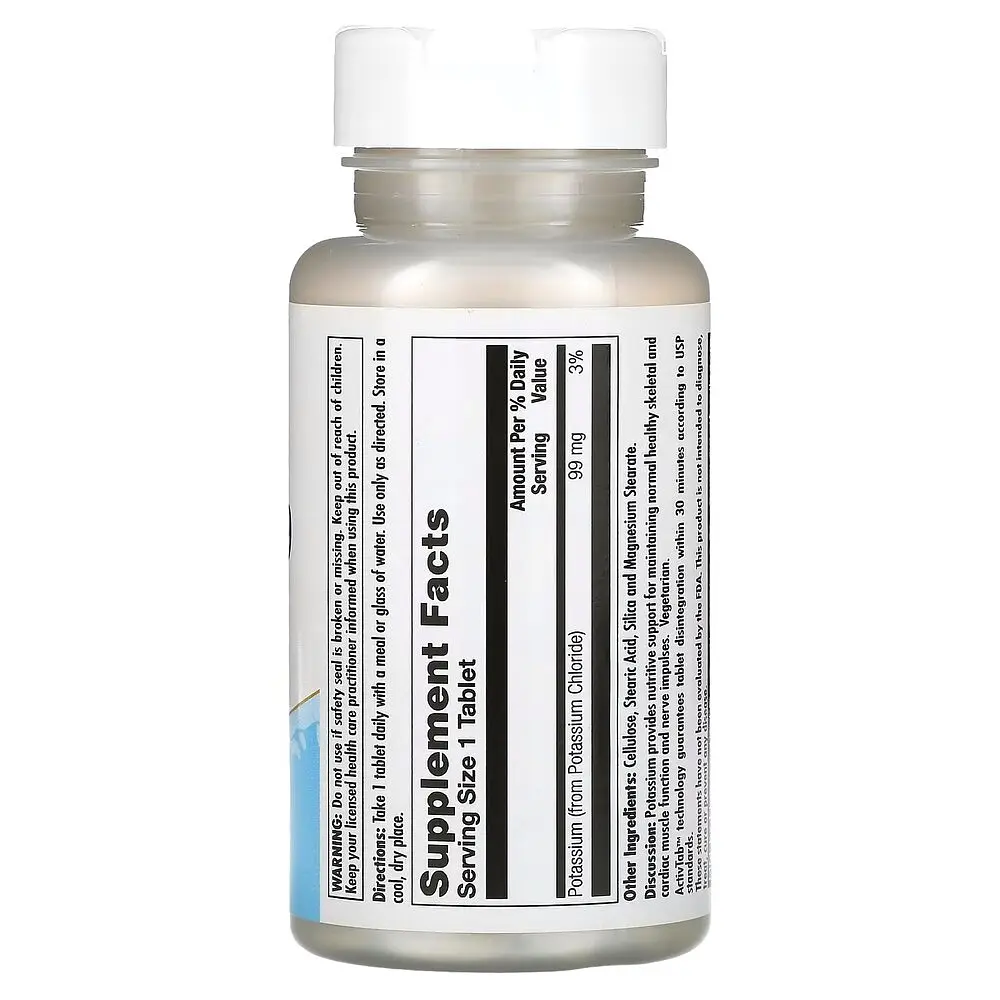 Хлорид калію KAL Potassium Chloride 99 mg, 100 таблеток для підтримки м'язів і нервової системи - фото 2