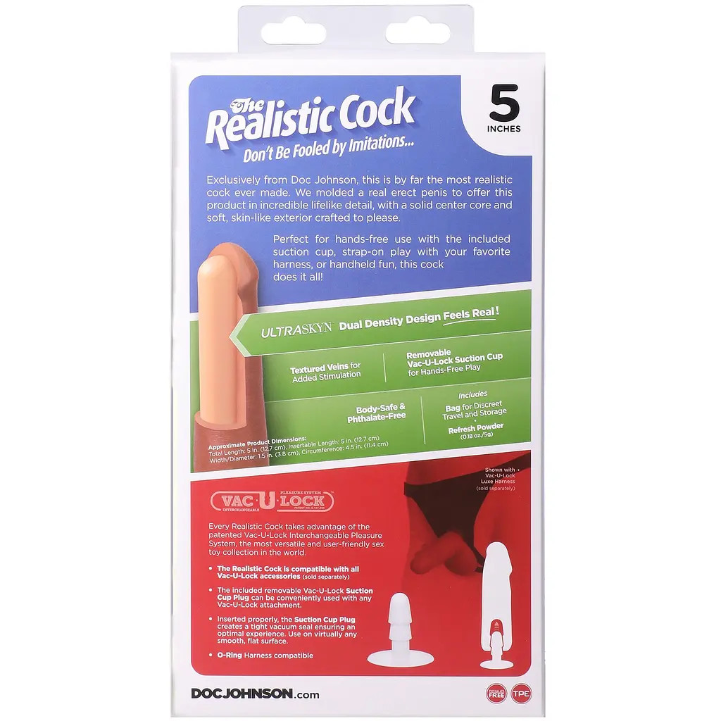Фалоімітатор Doc Johnson The Realistic Cock ULTRASKYN 5 Inch, 12.7 см - фото 11