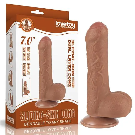 Фалоімітатор - Sliding-Skin Dual Layer Dong 7" Brown - фото 4