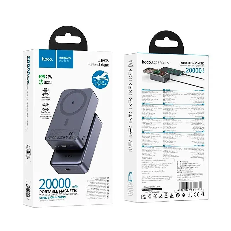 Акумулятор портативний Hoco J160B Original PD 20W magnetic power bank 20000mAh бездротова зарядка - фото 7