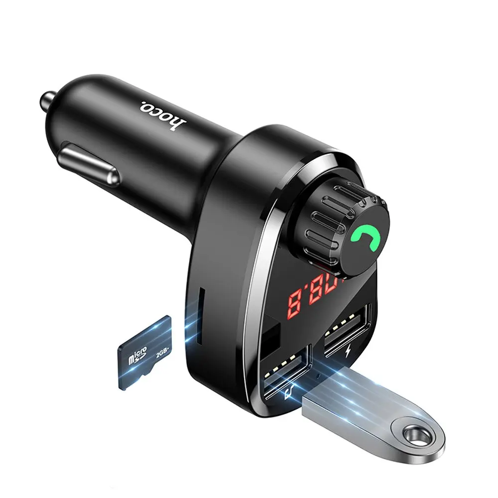 Автомобільний зарядний пристрій Hoco DE24 2 USB з FM-модулятором чорний - фото 4