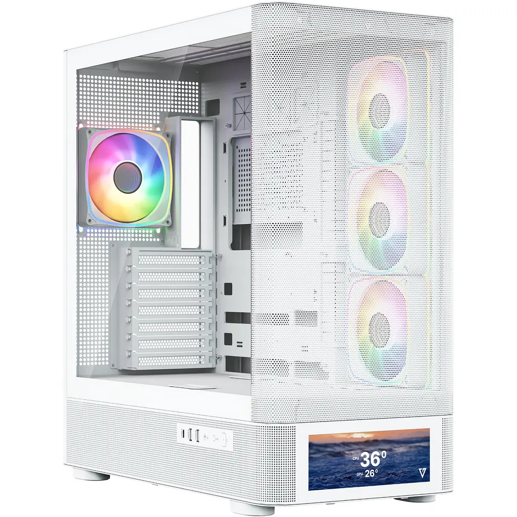 Корпус Modecom VOLCANO AQ500 ARGB MIDI FRONT LCD 6,2”, 4x120mm fans БІЛИЙ без Блок живлення ATX