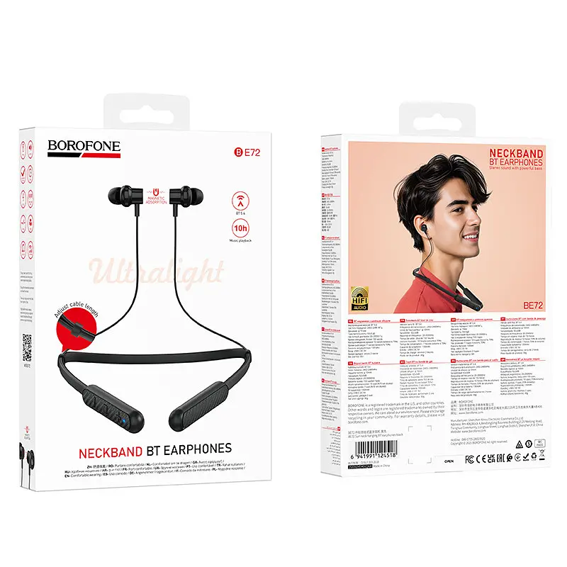 Бездротові спортивні навушники BOROFONE BE72 Sun neck hanging BT earphones чорний - фото 2
