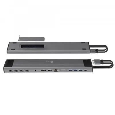 Порт-реплікатор J5create Dock-Station USB-C 10Gbps, 12-in-1 (слот M2 NVMe/хаб/HDMI/DP/PD/картрид/LAN) (JCD552-N) - фото 2