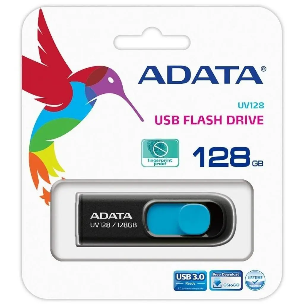 Флеш-накопичувач Adata Flash 128Gb USB 3.2 UV 128 Black/Blue (AUV128-128G-RBE) - фото 4