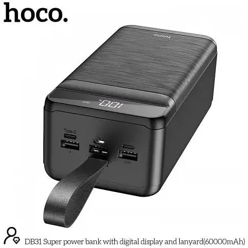 Портативна батарея Hoco Super DB31 60000mAh + Lightning роз'єм та ремінець чорна - фото 3