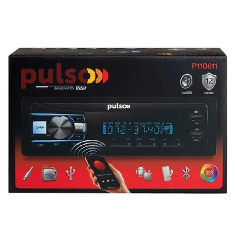 Автомагнітола PULSO RGB USB FM RCA LCD-дисплей 4х50 Вт (P110611) - фото 6