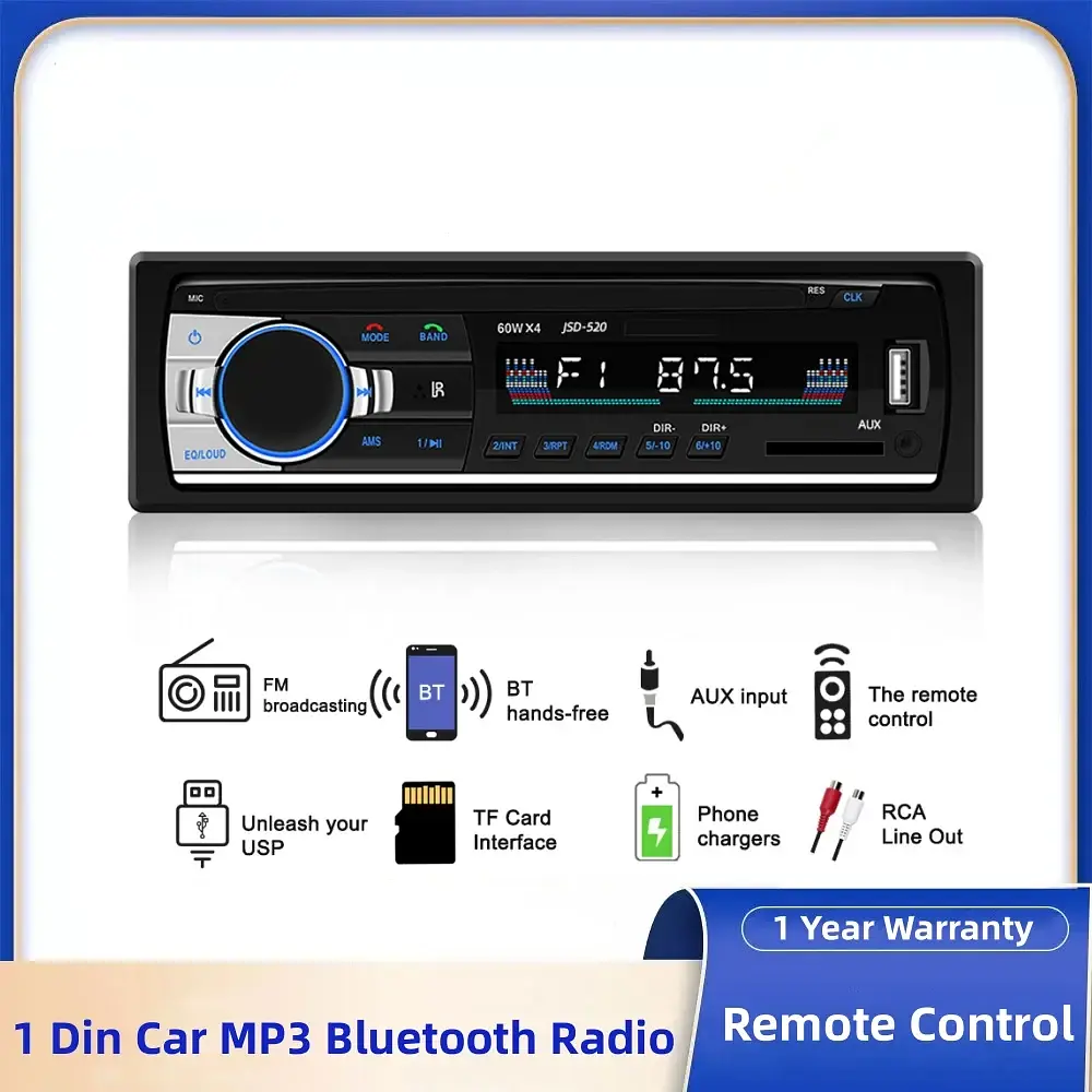 Автомагнитола Bluetooth BM-520 ISO 1DIN Автозвук 4x100вт USB SD пульт ду LCD-дисплей RGB подсветка Черный - фото 6