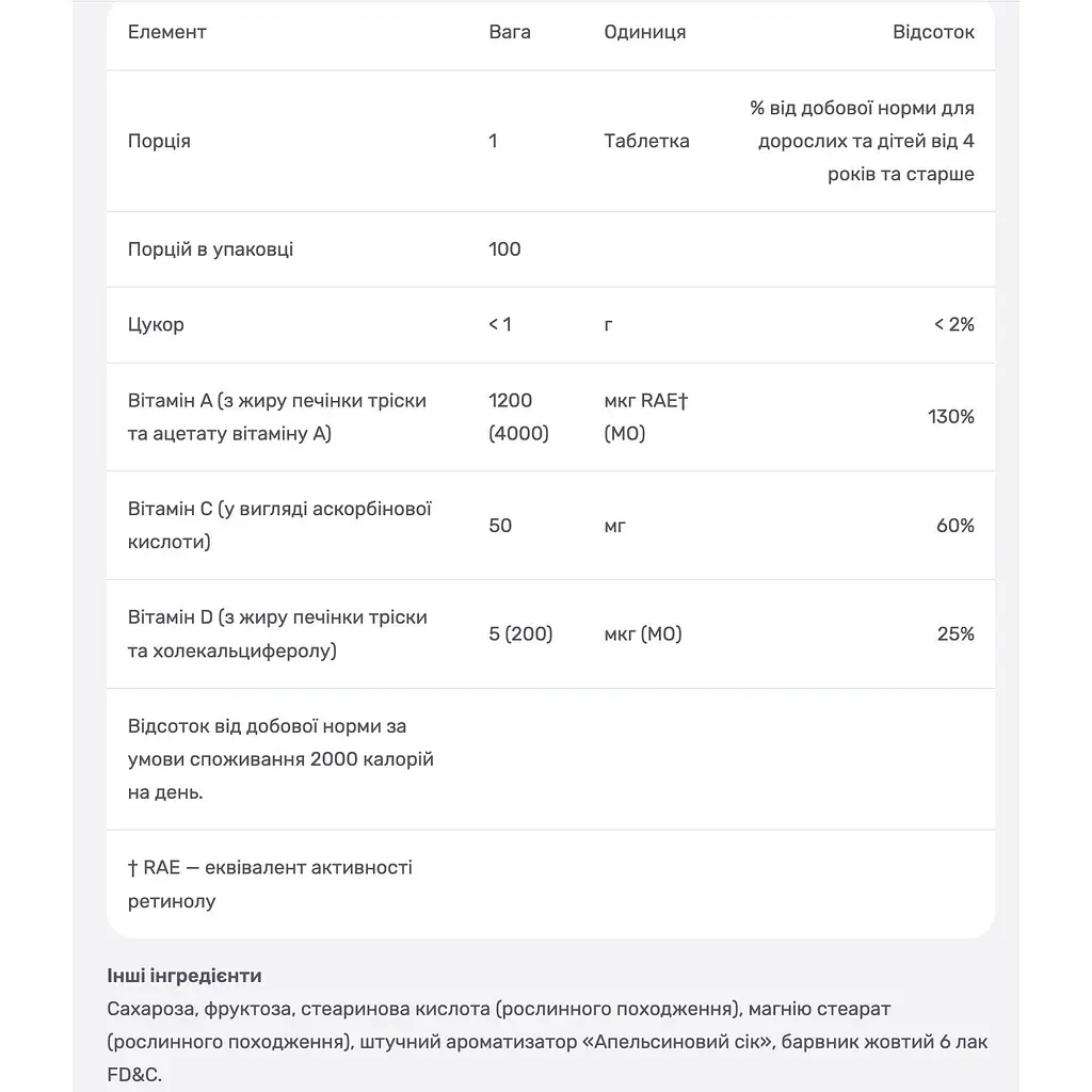 Вітаміни A і D з печінки тріски, з вітаміном C Mason Natural смак апельсину 100 жувальних таблеток - фото 4