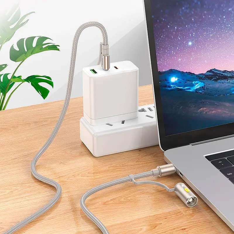 Кабель Hoco All-in-one charging data Cable USB / C to C / LED light U138 1,2 м PD60W 3A - фото 3