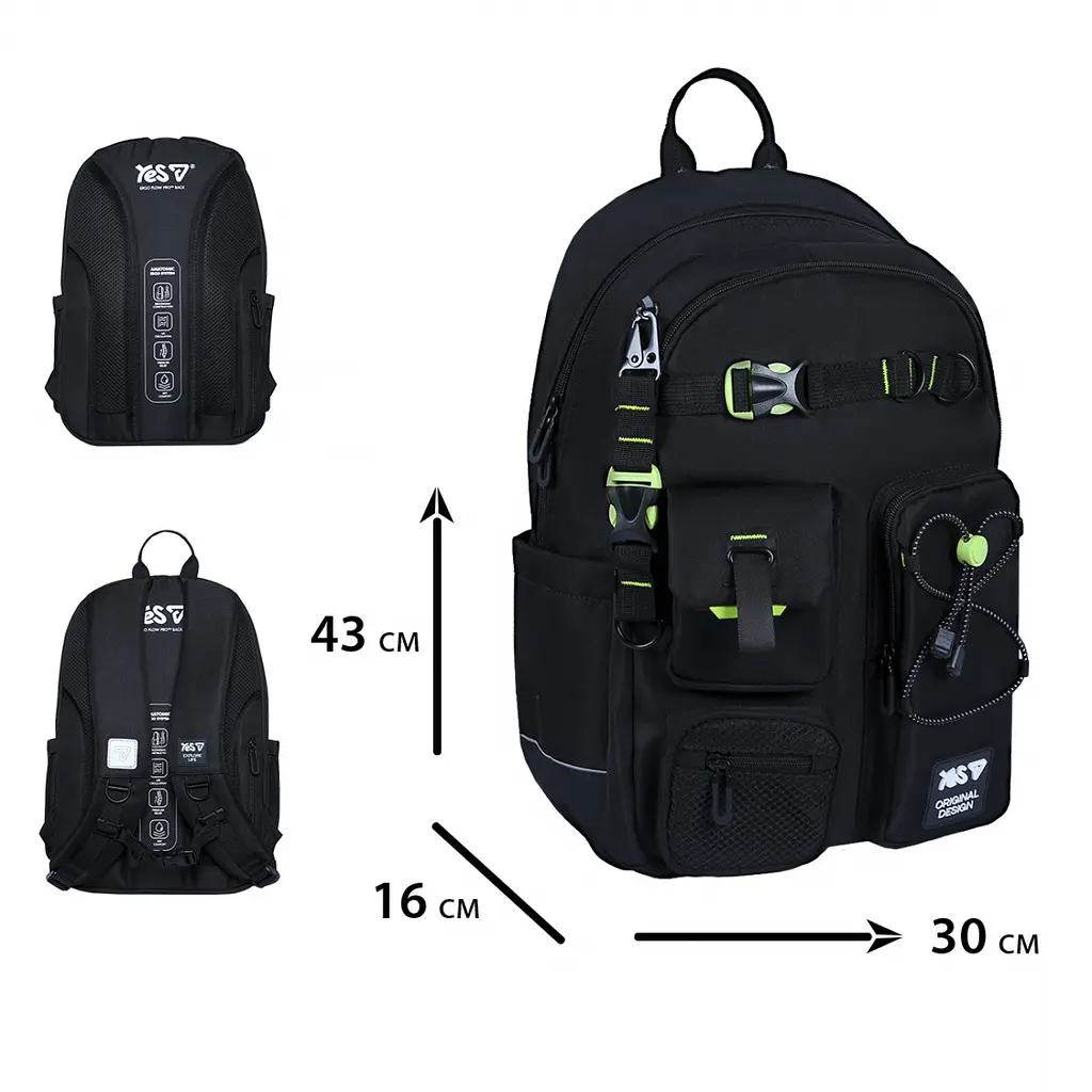 Рюкзак шкільний Yes TS-43L Just Black 43х30х16 см чорний (550480) - фото 2