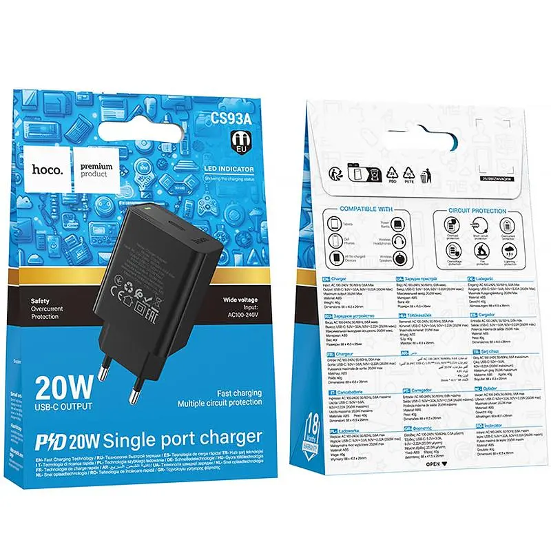 МЗП Hoco CS93A Leader 20W (1USB-C) Black - фото 2