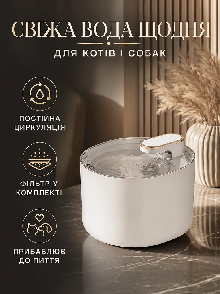 Автоматична поїлка для тварин 3 л фонтан USB з фільтром білий (49676123) - фото 2