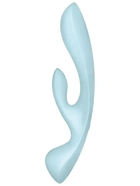 Двосторонній вібратор-кролик Satisfyer Triple Oh Light Blue, 3 мотори, руків’я-масажер - фото 2