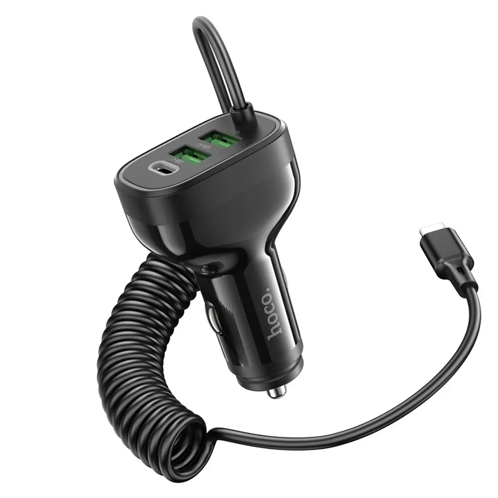 Автомобільний зарядний пристрій Hoco NZ11A 2USB/ Type-C PD 30W чорний + кабель Lightning - фото 4