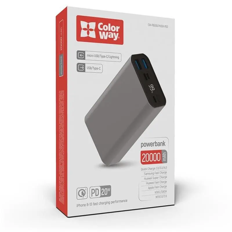 Універсальна мобільна батарея ColorWay 20000mAh Gray (CW-PB200LPH3GR-PDD) - фото 5