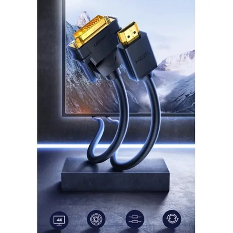 Кабель мультимедійний HDMI M to DVI M 2.0m HD106 black Ugreen (10135) - фото 4