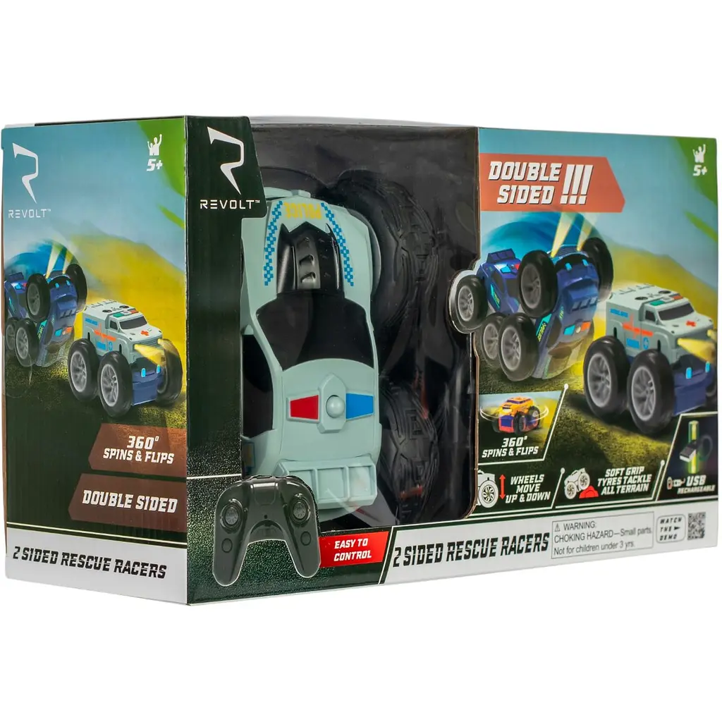 Машинка игрушечная Revolt Rescue Racers на радиоуправлении двухсторонняя сине-серая (TG1009GREY) - фото 5